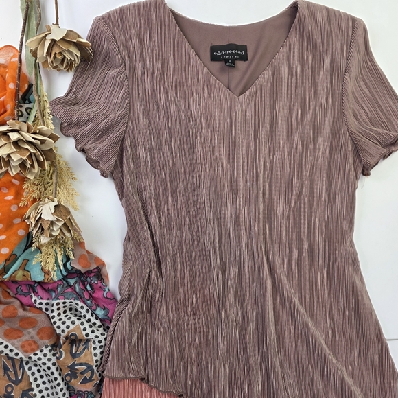 Connected Elegant Color block Mauve Pleated Dress Sz 12 - Picture 2 of 14